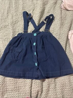 Matilda Jane Navy Blue Button-Front Suspender Skirt with Turquoise Buttons